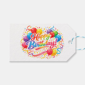 Happy Birthday Rainbow Balloons Confetti  ギフトタグ