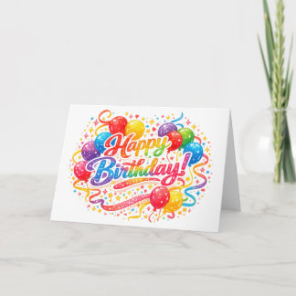 Happy Birthday Rainbow Balloons Confetti  サンキューカード