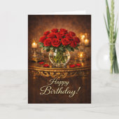 Happy Birthday Red Rose Candlelight カード (正面)