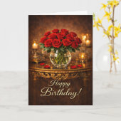 Happy Birthday Red Rose Candlelight カード (黄色い花)