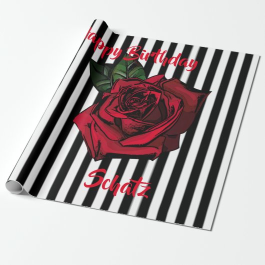 Happy Birthday rote Rose ラッピングペーパー (アンロールド)