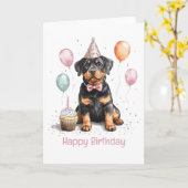 Happy Birthday Rottweiler Dog カード (黄色い花)