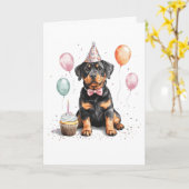 Happy Birthday Rottweiler Dog カード (黄色い花)