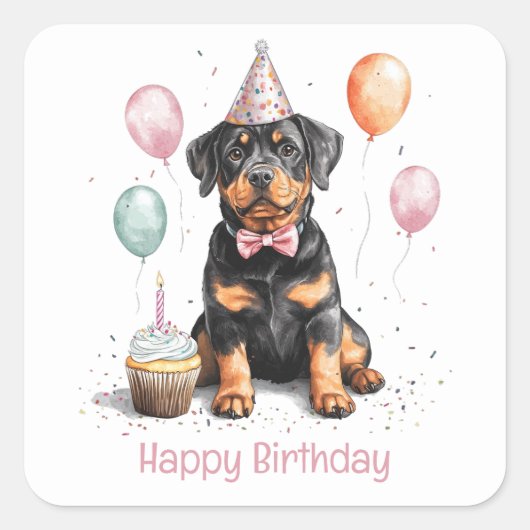 Happy Birthday Rottweiler Dog スクエアシール (正面)