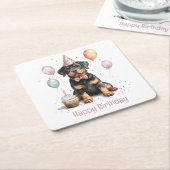 Happy Birthday Rottweiler Dog スクエアペーパーコースター (アングル)