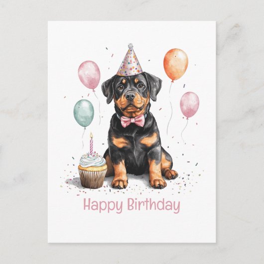 Happy Birthday Rottweiler Dog ポストカード (正面)