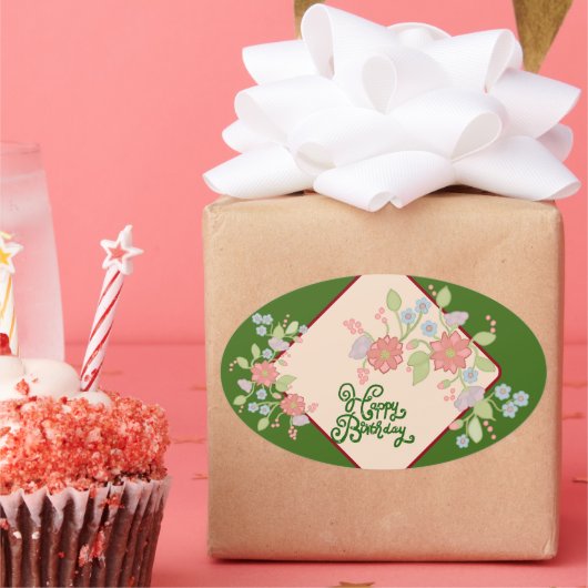 Happy Birthday Runder Aufkleber 楕円形シール (パーティー)