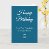 Happy Birthday Script Blue and White Business Logo カード (黄色い花)