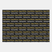 Happy Birthday Script Gold Black and White Name ラッピングペーパーシート (正面2)