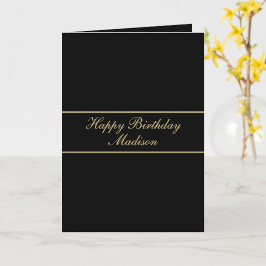 Happy Birthday Script Name Black Gold カード (黄色い花)