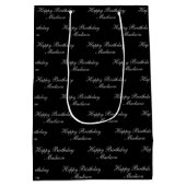 Happy Birthday Script Name Black Silver ミディアムペーパーバッグ (裏面)