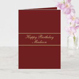 Happy Birthday Script Name Burgundy Gold カード