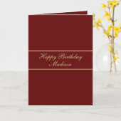 Happy Birthday Script Name Burgundy Gold カード (黄色い花)