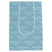 Happy Birthday Script Name Dusty Blue ミディアムペーパーバッグ (裏面)