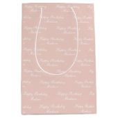 Happy Birthday Script Name Dusty Rose ミディアムペーパーバッグ (正面)