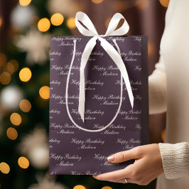 Happy Birthday Script Name Plum ミディアムペーパーバッグ