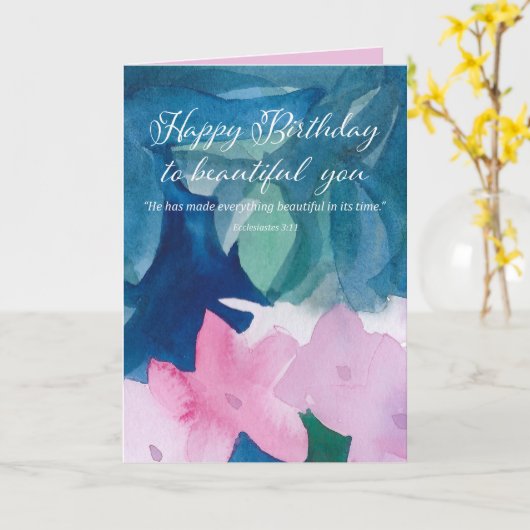 Happy Birthday Scripture Ecclesiastes 3 11 Flowers カード (黄色い花)