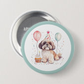 Happy Birthday Shih Tzu Dogs Cupcake 缶バッジ (正面&裏面)