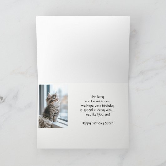 Happy Birthday Sister Custom Special Kitty Wishes カード (内部)