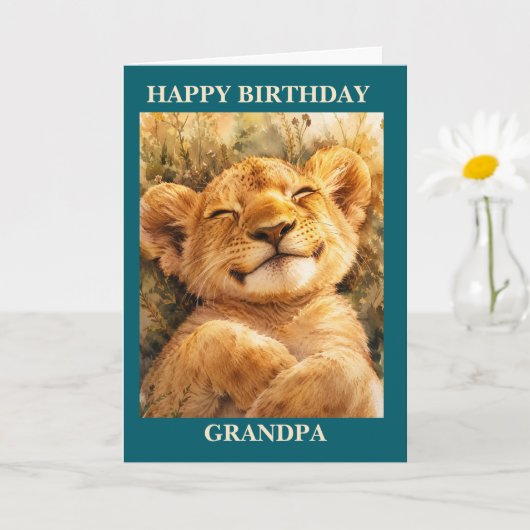 Happy Birthday Sleepy Lion Card, カード (小さな植物)