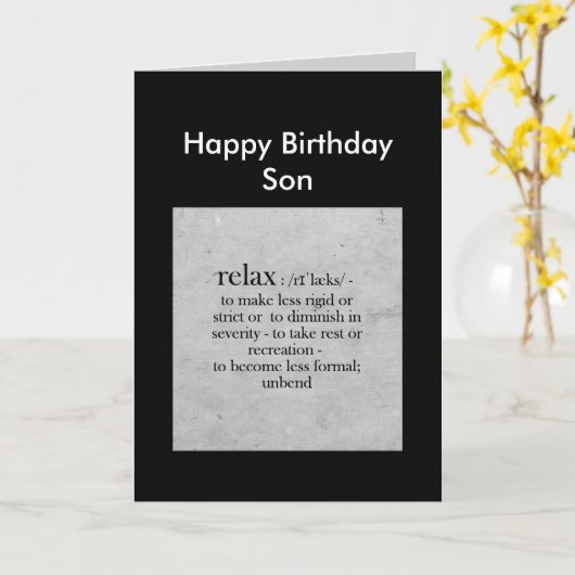 Happy Birthday Son definition of Relax Humor カード (黄色い花)