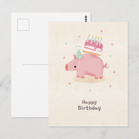 Happy birthday stealing piglet ポストカード (正面/裏面)
