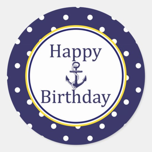 Happy Birthday sticker - Nautical Yellow - Navy ラウンドシール (正面)