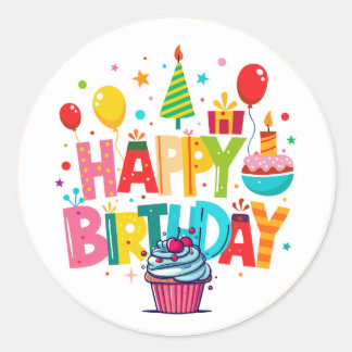 Happy Birthday Stickers, Round Shape ラウンドシール