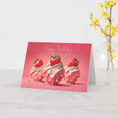 Happy Birthday Strawberry Cupcakes カード (黄色い花)