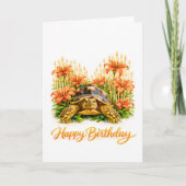 Happy Birthday Sulcata turtle with Orange Lilies カード (正面)