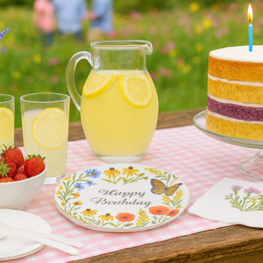 Happy Birthday Summer Flowers Paper Plate ペーパープレート