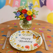 Happy Birthday Summer Flowers Paper Plate ペーパープレート