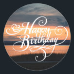 Happy Birthday Sunset ラウンドシール<br><div class="desc">Get ready to experience the breathtaking beauty of a sunset with the Happy Birthday Sunset Classic Round Sticker! This sticker is designed to capture the mesmerizing colors and serene vibes of a sunset, making your birthday celebration truly magical. Imagine the warm and vibrant hues of orange, pink, and gold spreading...</div>