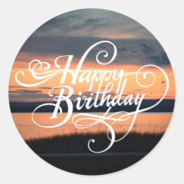 Happy Birthday Sunset ラウンドシール