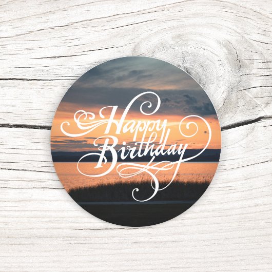 Happy Birthday Sunset ラウンドシール