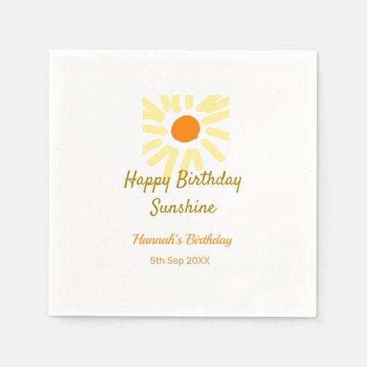 Happy birthday sunshine yellow orange birthday boh スタンダードカクテルナプキン (正面)