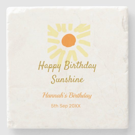 Happy birthday sunshine yellow orange birthday boh ストーンコースター (正面)
