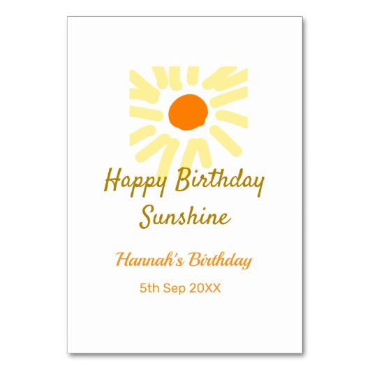 Happy birthday sunshine yellow orange birthday boh テーブルナンバー (正面)