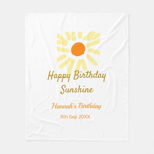 Happy birthday sunshine yellow orange birthday boh フリースブランケット (正面)