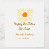 Happy birthday sunshine yellow orange birthday boh ワインラベル (シングルラベル)