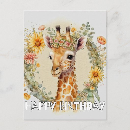 Happy Birthday Super Cute Giraffe シーズンポストカード (正面)