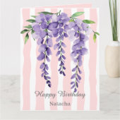 Happy birthday sweet girly pink Purple grapes カード (正面)