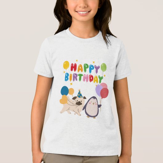 Happy Birthday T-shirt for kids - cute design of p トライブレンドTシャツ (正面)