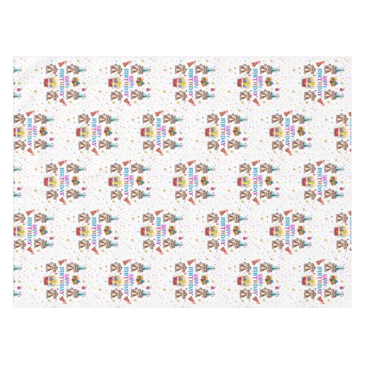 Happy Birthday Tablecloth Monkey Confetti Cupcake テーブルクロス (正面(横))