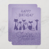 Happy Birthday Tall Cat Purple Sparkles ノートカード (正面/裏面)
