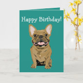 Happy birthday - Tan French Bulldog カード (黄色い花)