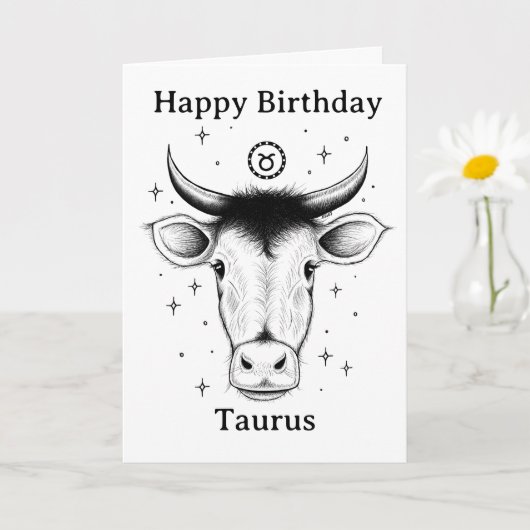 Happy Birthday Taurus Bull Hand-drawn カード (小さな植物)