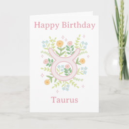 Happy Birthday Taurus Floral Illustration カード