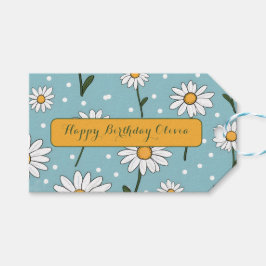 Happy Birthday Teal Cute Daisy Flower Gift Tag ギフトタグ