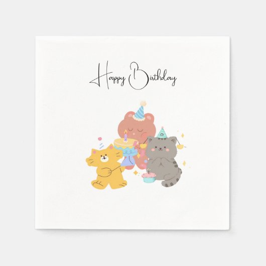 Happy Birthday Teddy Bears スタンダードカクテルナプキン (正面)